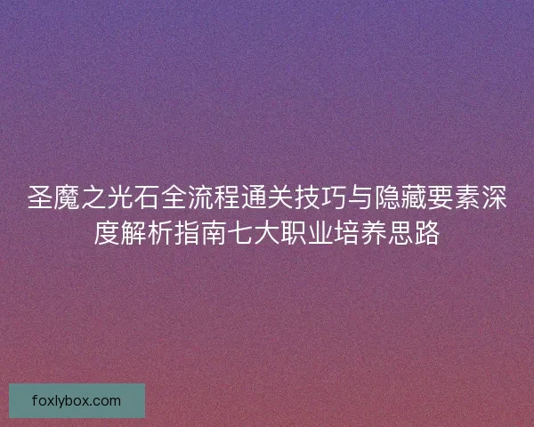 圣魔之光石全流程通关技巧与隐藏要素深度解析指南七大职业培养思路