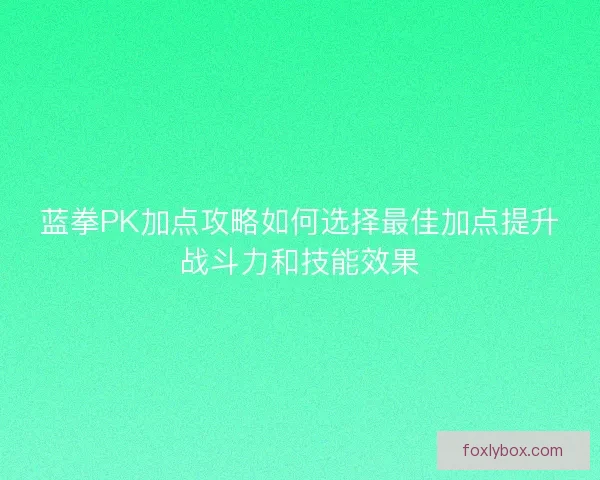 蓝拳PK加点攻略如何选择最佳加点提升战斗力和技能效果