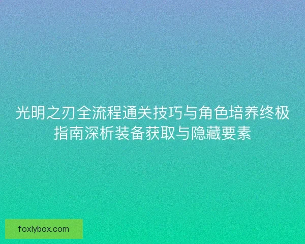光明之刃全流程通关技巧与角色培养终极指南深析装备获取与隐藏要素